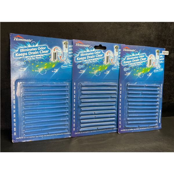 3 Packs Hommate Drain Cleaner Sticks/Odor Eliminator Sticks (12pcs) Ocean Scent - New