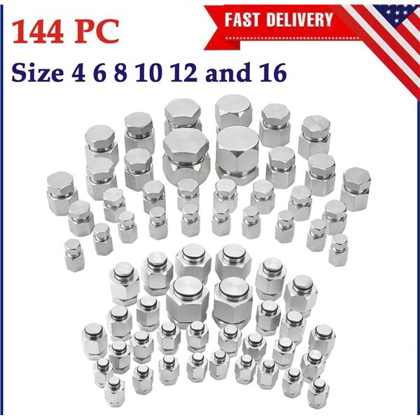 AKM 144PC Box Set (2x72PC) Size 2,4,6,8,10,12,16 JIC Seal and Flare Cap and Plug Assortments - New