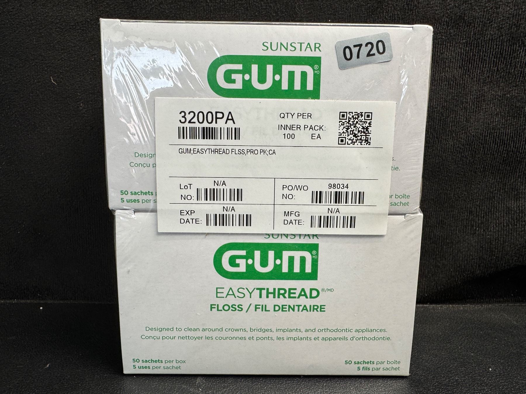 2 Boxes of 50x5 Sachets of GUM Easy Thread Floss Pro Paks - New