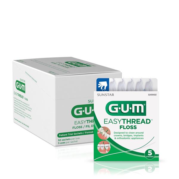 2 Boxes of 50x5 Sachets of GUM Easy Thread Floss Pro Paks - New