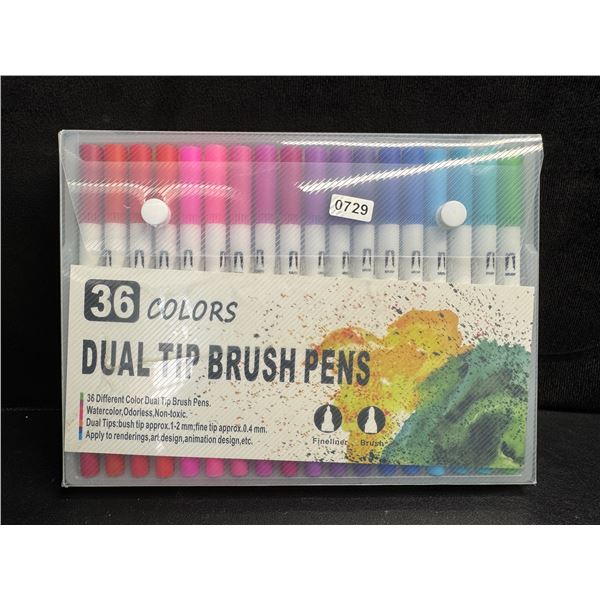 36-Pack of Water Color Dual Tip Brush Pens 1.2mm and 0.4mm Sizing - Brand New