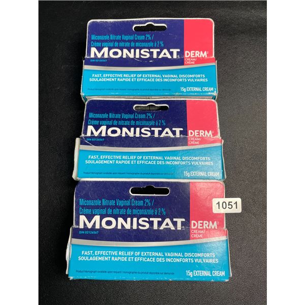 3 Boxes of Monistat Derm External Vaginal Cream (15g) For Feminine Care - New (Exp: 2027/05)