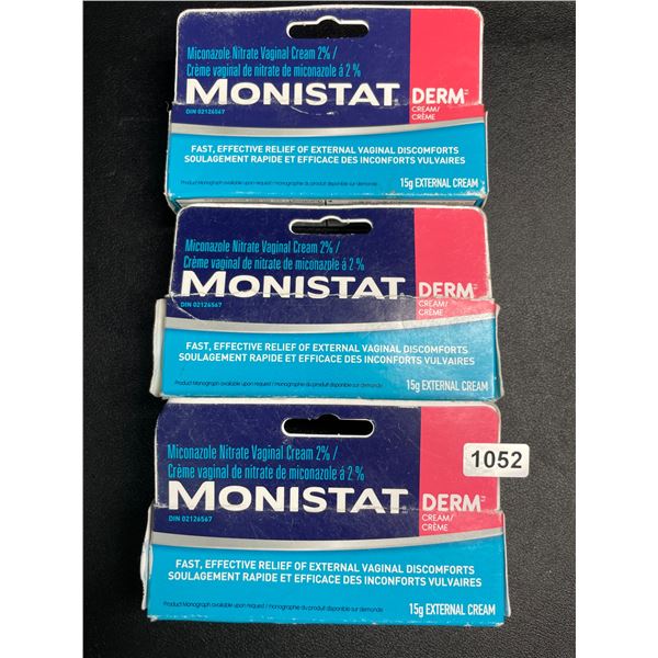 3 Boxes of Monistat Derm External Vaginal Cream (15g) For Feminine Care - New (Exp: 2027/05)