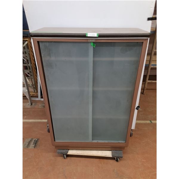 * Vintage Metal 4-Tier Bookshelf w/Privacy Glass - Top Sits Loose - Cannot Ship - Dolly Not Included