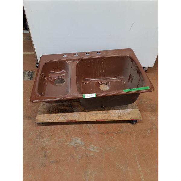* Cast Iron Double Kitchen Sink w/Sealed Faucet - Cannot Ship, Dolly Not Included