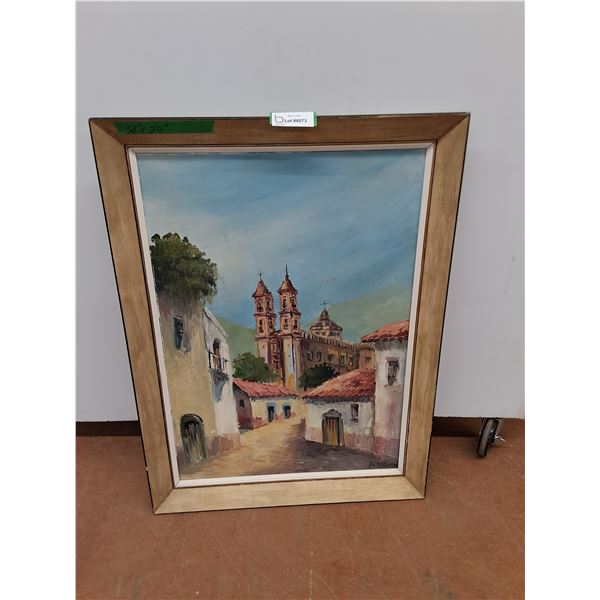 * Vintage Framed "Mexican Village" Wall Decor - 32" x 24" - PICK UP ONLY