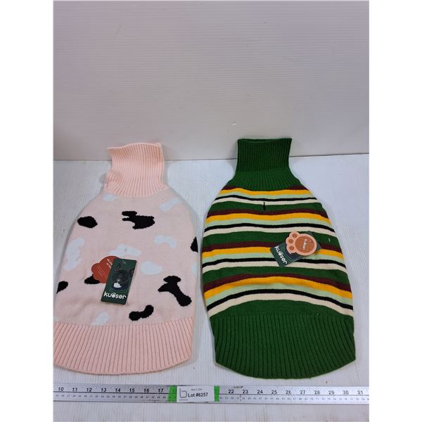 (2) Kuoser Dog Sweaters - Pink 17" length, Green 17" Length
