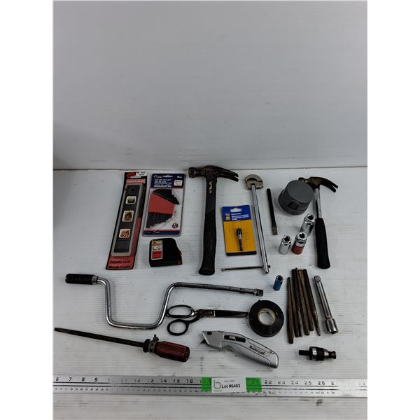 Spark Plug Socket, Torpedo Level, Sae Hex Key Set, Hammer, Utility Knife, Electrical Tape, Scissors