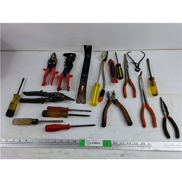 Tin Shears, Pry Bar, Riveter, Needle Nose Pliers, Screwdrivers, Pliers, Misc