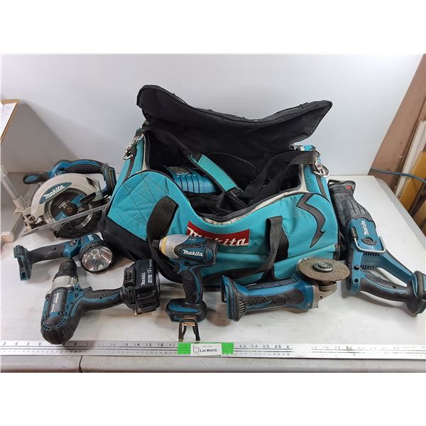 Makita Cordless Circ Saw, Drill, Recipr Saw, Flashlight, Angle Grinder, Misc, Powers On - PU ONLY