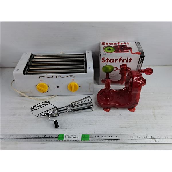 Hot Dog Cooker - Powers On, As Is, Starfrit Apple Peeler, Whisk