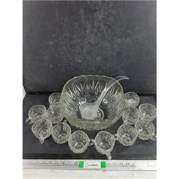 Glass Punch Bowl w/Cups & Plastic Ladle - PICK UP ONLY