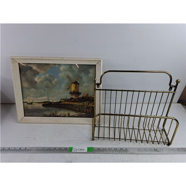 Framed Wall Art Print 18" x 14", Brass Magazine Stand - PICK UP ONLY