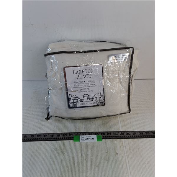 Hampton Place Queen Sheet Set - Appears Unused but Stained from Cracked Packaging