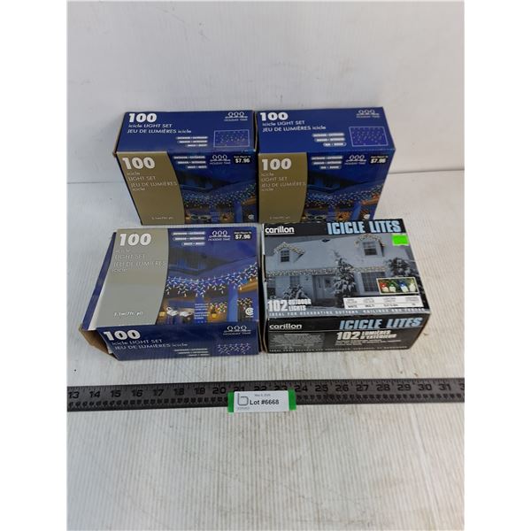 (4) NOS Boxes of 100/102 Hanging Icicle Lights