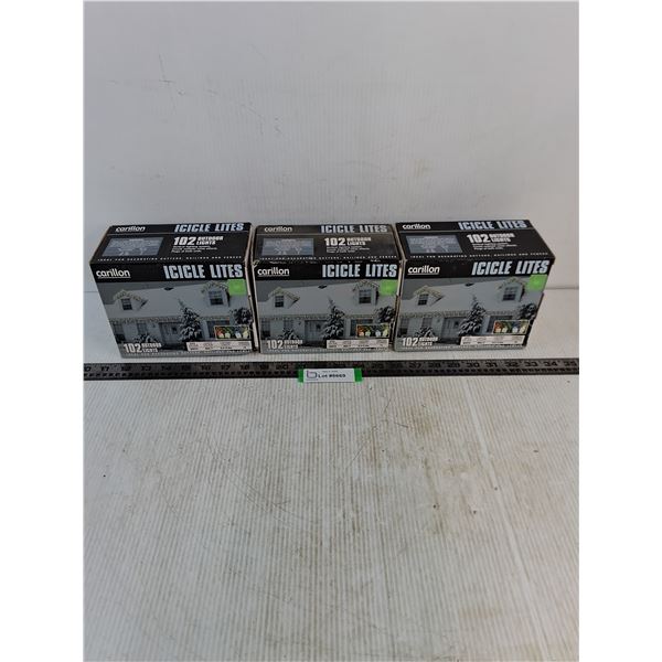 (3) NOS Carillon 102-Light Icicle Lites