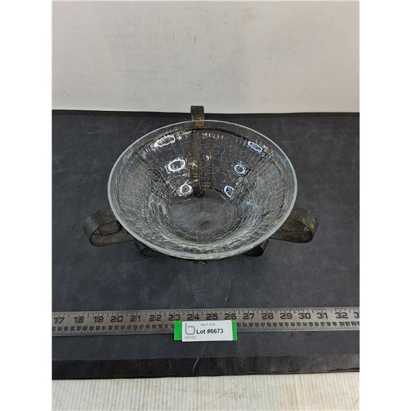 Decorative Glass Bowl w/Metal Stand - Bowl is 9.5" Diameter