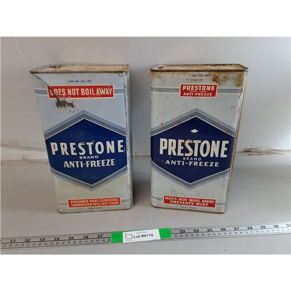 (2) Vintage Prestone Antifreeze Tins 11" - Empty