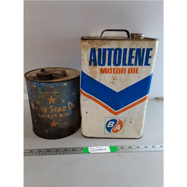 Autolene Motor Oil & North Star Oil Tins Up to 13" - Empty