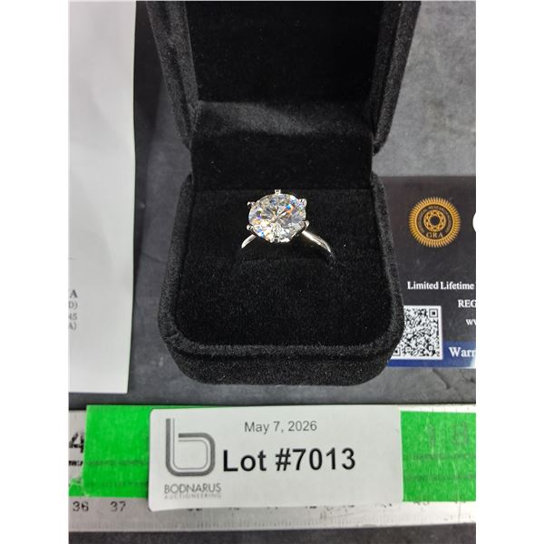 ^ 5.00 Ct GRA Certified Round Brilliant Cut Moissanite Stone Set In 925 Silver Ring Size 9