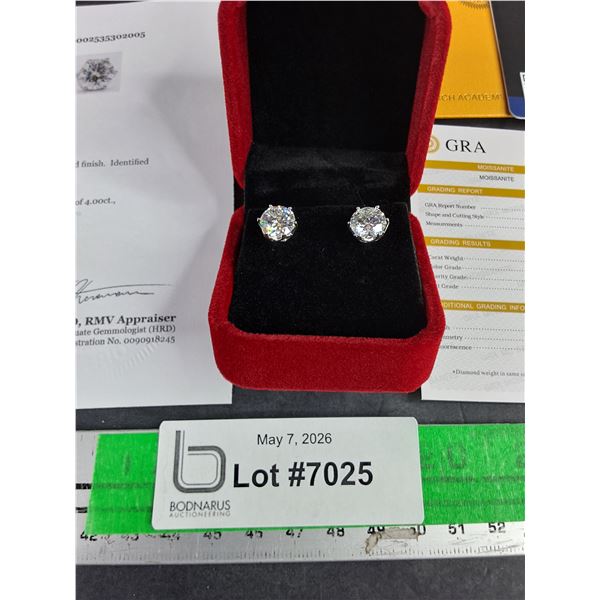 ^ 4.00 Ct Tw GRA Certified Round Brilliant Cut Moissanite Stones Set In 925 Silver Earrings