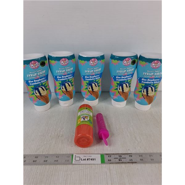 (5) Blue Raspberry Dessert Syrup, Tempera Paint & Bubbles- Cannot Ship