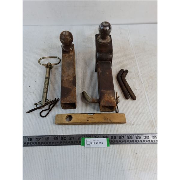 (2) Trailer Hitches (2000 & 3500 lb), Vintage Stanley Level, Hardware Pins, Misc - PICK UP
