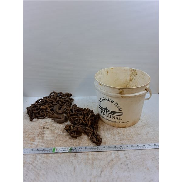 *(2) Metal Chains Up To 10 Foot, Plastic Bucket 11" Diax9.5", Cannot Ship