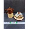 Image 1 : Torquay Pottery Butter Dish 5", Tea Pot 5.5"