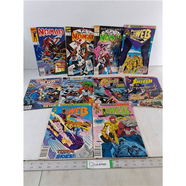(10) Assorted Comic Books- The Web, Nomad, Steel