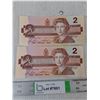 Image 1 : (2) Vintage Canadian 2 Dollar Bill- 1986