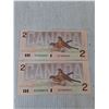 Image 2 : (2) Vintage Canadian 2 Dollar Bill- 1986