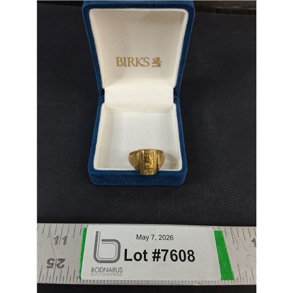 Gold-Colored Ring -  Rectangular Engraving of a Figure - Approx. Size 10.5