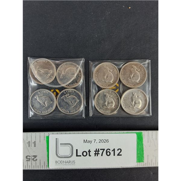 (8) Canadian 5 Cent Coin- 1857-1957