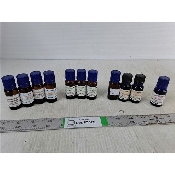 (11) 10mL Bottles of Essential Oils - Peppermint, Frankincense, Geranium, English Rose, Cannot Ship