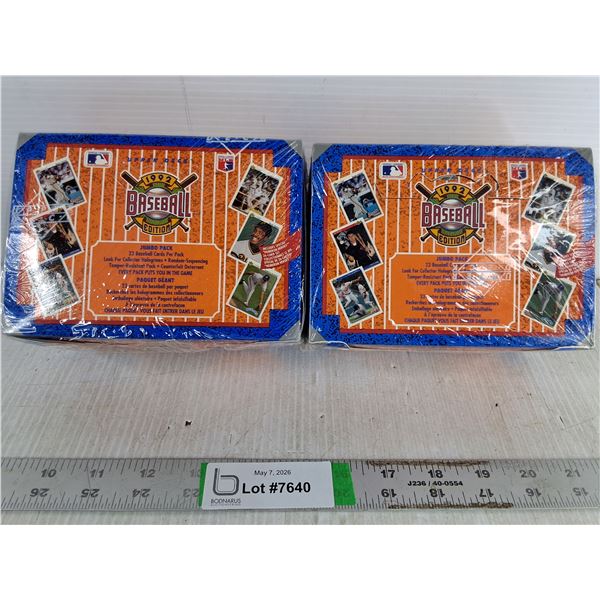 (2) Boxes of 1992 Baseball Cards - Jumbo Pack