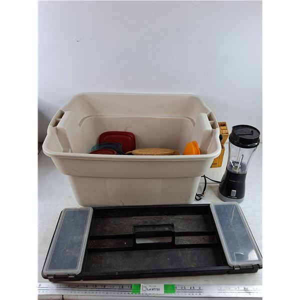 Plastic Tote, Blender - Powers As Is, Knife Block, Hot Plate Trivets, Misc - PICK UP ONLY