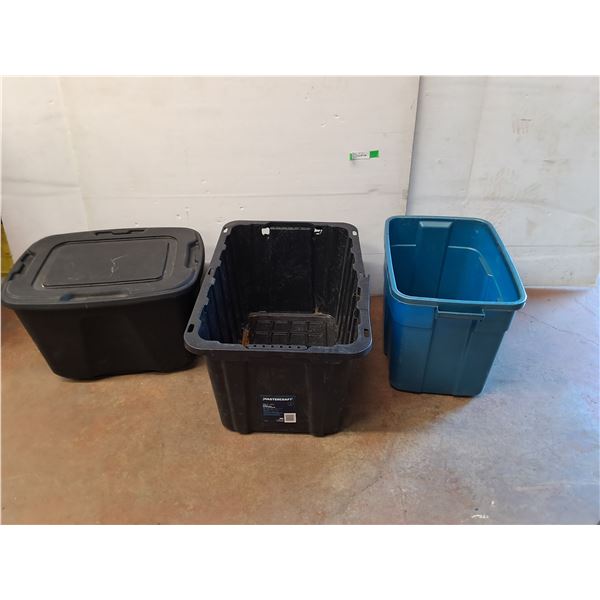 **(3) Plastic Storage Totes 21" x 15" x 16", 29" x 20" x 16", Some Damage, PICKUP ONLY
