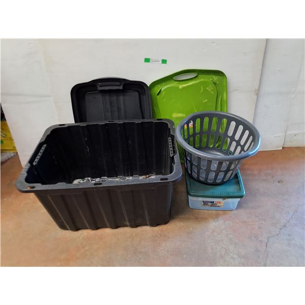**Plastic Storage Tote 28" x 20" x 15", Laundry Basket, Plastic Container & Lids, PICKUP ONLY