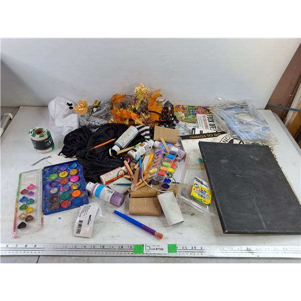 Assorted Crafting Supplies, Nursing Book & Roughriders Socks