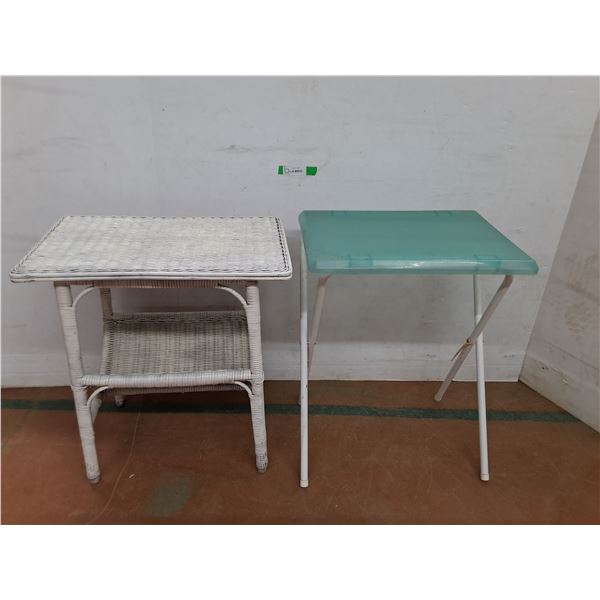 *Plastic Folding Side Table with Metal Legs 25" Tall & Rattan Side Table/Magazine Rack- Cannot Ship