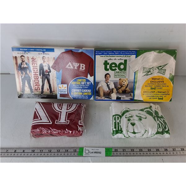Ted Tshirt- Unknown Size & Neighbours Tshirt- L, Both Sealed. No Movies