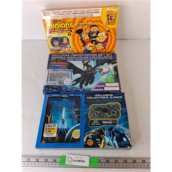 Minions, How to Train Your Dragon Funko Pop Keychains & Tron Diecast Motorcycle. No Movies
