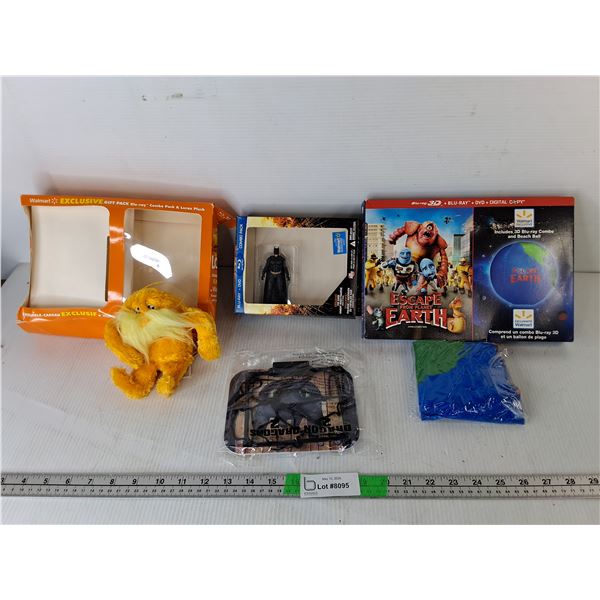 Lorax Plushie, Batman Figurine, Escape from Planet Earth Beachball, How to Train Your Dragon Mini Ba