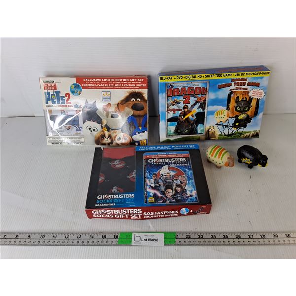 Ghostbusters Socks, Pets 2 Keychains, How to Train Your Dragon 2 Stress Balls. No Movies