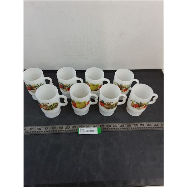 Set of 8 Vintage Milk Glass Coffee Mugs