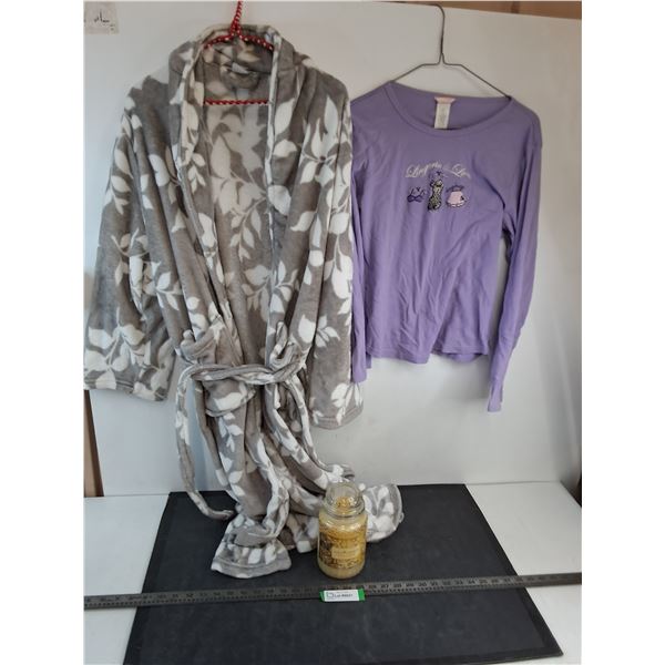 Woman's Petit Size Bath Robe, Woman's Small Long Sleeve Shirt, Gold Canyon  Candle