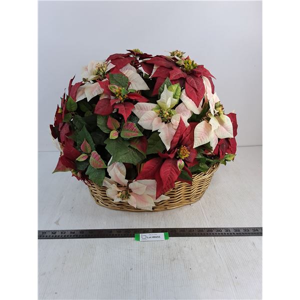 Large Faux Poinsettia Bouquet in Wicker Basket - 22" Diameter x 18" Height - PICK UP