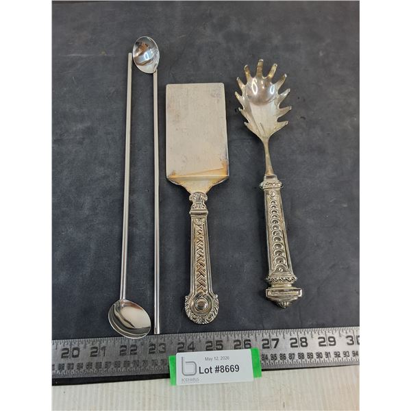 Silver Plated Lasagna & Pasta Servers, Stainless Steel Stir Spoons