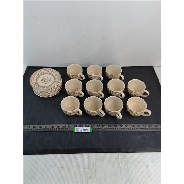 Set of 12 Staffordshire "Old Granite" English Ceramic Teacups & Saucers - Missing 1 Cup - PICK UP